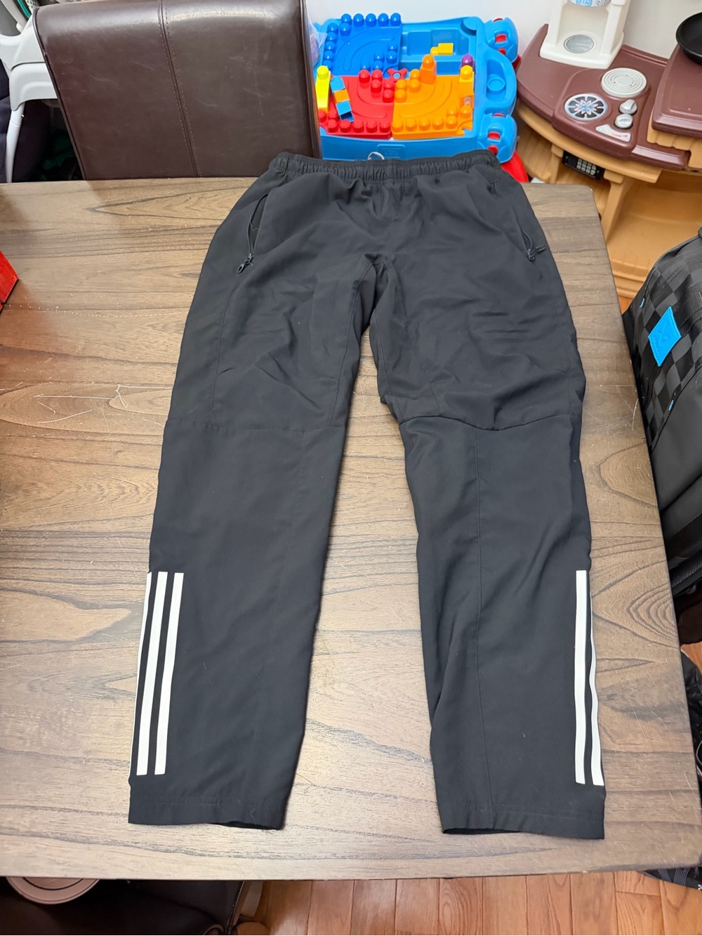 Black Adidas Track Pants with White Side Stripes
